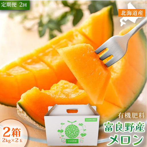 【定期便2ヵ月】糖度15度以上 赤肉メロン 富良野産 特秀品メロン 2kg×2玉 2箱 計8kg×全2回｜北海道富良野市 7～8月発送 贈答用 ギフト プレゼント メロン 赤肉メロン 富良野メロン 果物 フルーツ とろける甘さ 夏季限定