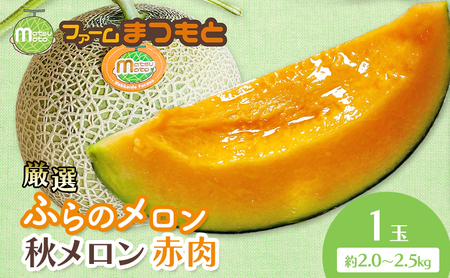 [2026年秋発送]厳選ふらのメロン [秋メロン] 赤肉 1玉(2.0〜2.5kg)糖度15度以上 [ファームまつもと] メロン 赤肉メロン フルーツ 果物 新鮮 甘い 贈り物 ギフト ブランドメロン 秋 北海道 富良野