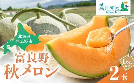 [2026年9月下旬〜発送]ふらの 赤肉 秋メロン 2玉 計3.2kg以上 [高見農園] メロン フルーツ 果物 新鮮 甘い 贈り物 ギフト 秋 北海道 富良野市