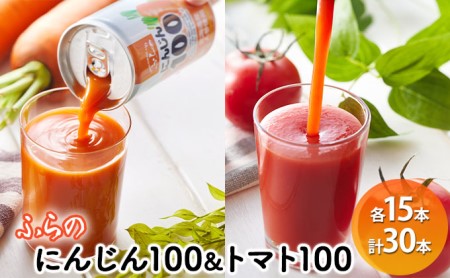 ふらの にんじん100・ふらのトマト100 食塩無添加 160g&#215;各15本セット  (ジュース 野菜ジュース 飲み物 缶 北海道 送料無料 道産 富良野市 ふらの)