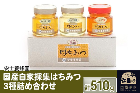 国産自家採集はちみつ3種詰め合わせ(アカシア、トチ、りんご)計3本 510g