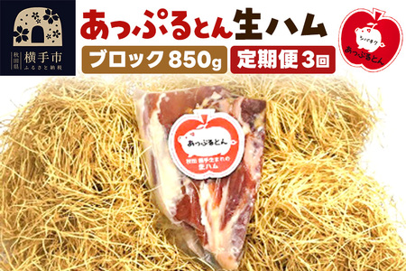 [定期便3ヶ月]秋田県横手市産 あっぷるとん生ハムブロック 850g