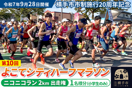 よこてシティハーフマラソン ニコニコラン 参加対象小学生のみ(2km)出走権 1名様分 令和7年9月28日開催 横手市市制施行20周年記念 第10回 レターパックライト