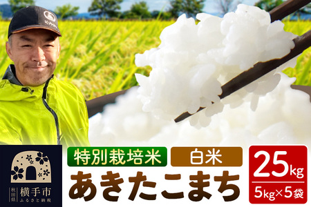 秋田県 横手市 【白米】令和7年産 秋田県産 特別栽培米 あきたこまち 25kg（5kg×5袋）