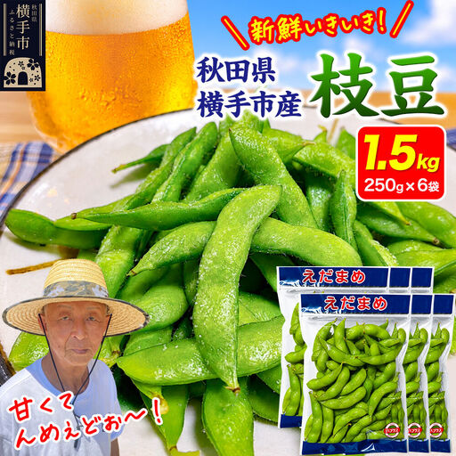 [先行受付 7月下旬より発送]作り手の顔が見える「新鮮いきいき枝豆」 1.5kg(250g×6袋)秋田県横手市産