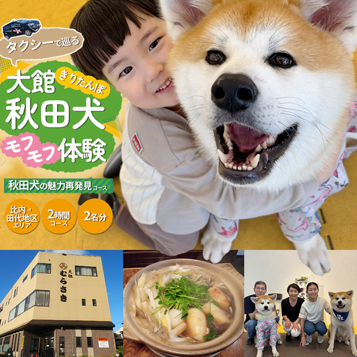 [比内・田代地区対象][手ぶらでOK!タクシー周遊] ふるさとで秋田犬とモフモフな一日 大館秋田犬めぐり[秋田犬の魅力再発見!2時間コース](2名分)[550P8401]