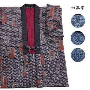 手作り雪国「どんぶく」白黒系 絹の綿入 半天 柄お任せ はんてん もめん綿 真綿 手縫い 部屋着 ルームウエア 防寒 あったか[喜久屋][F16102]