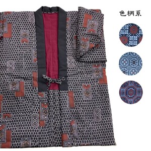 手作り雪国「どんぶく」色柄系 絹の綿入 半天 柄お任せ はんてん もめん綿 真綿 手縫い 部屋着 ルームウエア 防寒 あったか[喜久屋][F16103]