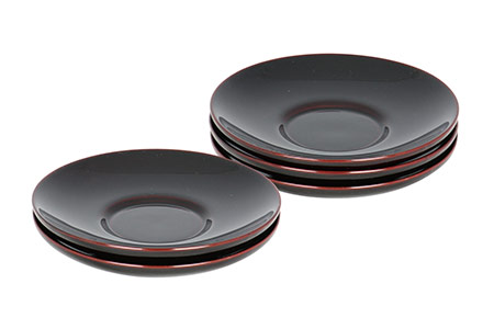 川連漆器 4寸松葉型茶托 溜 漆器 漆器 漆器 漆器 [C5801]