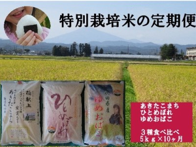 [令和5年産米]特別栽培米の定期便 3種食べ比べ 5kg×10ヶ月[F2105]