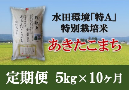 [令和4年産米]E2105 特別栽培米あきたこまち精米5kg定期便(10ヶ月)