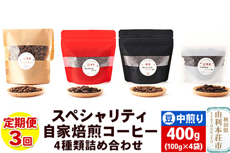 [定期便3回] スペシャリティ自家焙煎コーヒー(豆) 中煎り 4種類詰め合わせ 400g(100g×4袋)