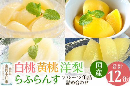 Sanuki 国産 フルーツ缶詰 4種12缶セット (スライス白桃・黄桃・洋梨・薄切りらふらんす)