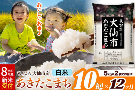 《令和8年産 新米受付》《定期便12ヶ月》あきたこまち【白米】 米どころ秋田県大仙市産 精米 10kg（5kg×2袋）