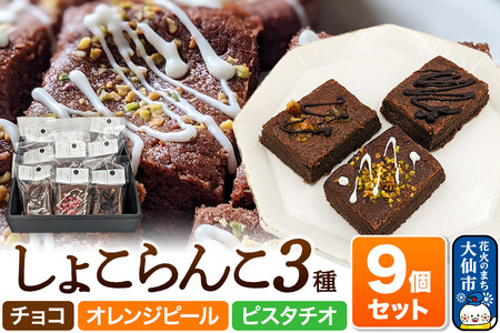 しょこらんこ9個セット[3種詰め合わせ]ブラウニー(チョコ、オレンジピール、ピスタチオ)スイーツ お菓子