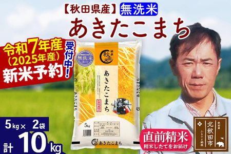 ※令和6年産 新米予約※秋田県産 あきたこまち 10kg【無洗米】(5kg小分け袋)【1回のみお届け】2024産 お米 みそらファーム