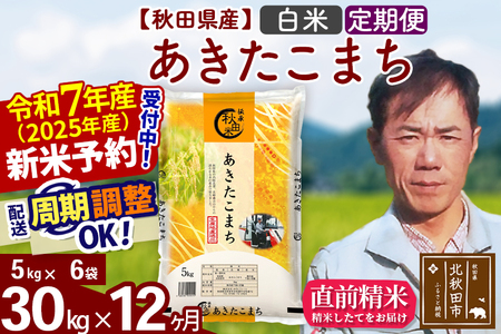※令和7年産 新米予約※[定期便12ヶ月]秋田県産 あきたこまち 30kg[白米](5kg小分け袋) 2025年産 お届け周期調整可能 隔月に調整OK お米 みそらファーム