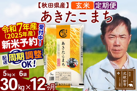 ※令和7年産 新米予約※[定期便12ヶ月]秋田県産 あきたこまち 30kg[玄米](5kg小分け袋) 2025年産 お届け周期調整可能 隔月に調整OK お米 みそらファーム