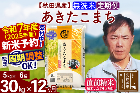 ※令和7年産 新米予約※[定期便12ヶ月]秋田県産 あきたこまち 30kg[無洗米](5kg小分け袋) 2025年産 お届け周期調整可能 隔月に調整OK お米 みそらファーム