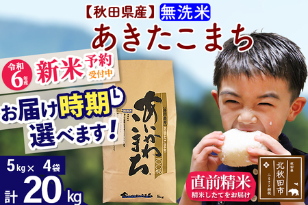 新米＞秋田県産 あきたこまち 20kg【無洗米】(5kg小分け袋)【1回のみお