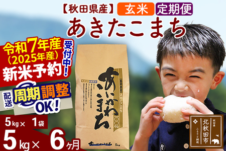 ※令和6年産 新米予約※《定期便6ヶ月》秋田県産 あきたこまち 5kg【玄米】(5kg小分け袋) 2024年産 お届け周期調整可能 隔月に調整OK お米 藤岡農産