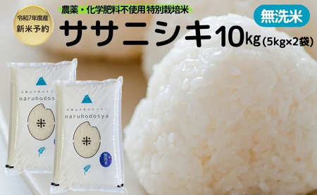 新米予約 栽培期間中 農薬・化学肥料不使用[無洗米]特別栽培米ササニシキ10kg (5kg×2) 令和7年産 秋田県 にかほ市 お米 米 こめ