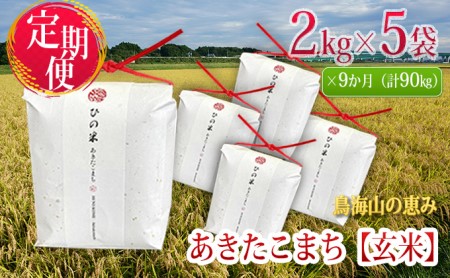 《定期便》10kg×9ヶ月 秋田県産 あきたこまち 玄米 2kg×5袋 神宿る里の米「ひの米」（お米 小分け）