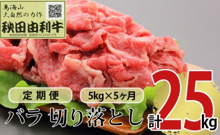 《定期便》5ヶ月連続 秋田由利牛 バラ切り落とし 5kg（1kg×5パック）