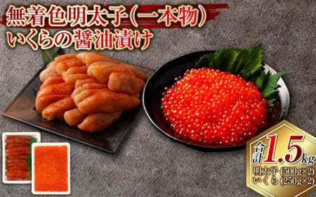 無着色明太子(一本物)・いくらの醤油漬け 合計1.5kg セット めんたいこ 明太子 無着色 いくら イクラ 醤油漬け 冷凍 北海道 小樽市