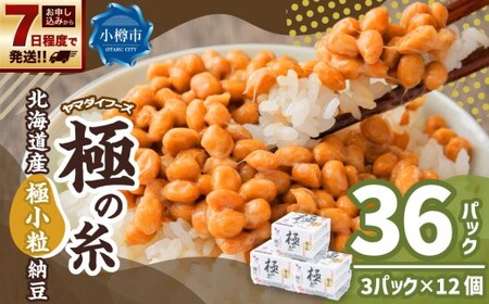 ヤマダイフーズ 極の糸 北海道産極小粒納豆 (3パック×12個)×1ケース 合計36パック [決済より7日程度で発送] 納豆 大豆 極小粒 たれ付 からし付 ご飯のお供 料理 発酵食品 冷蔵 国産