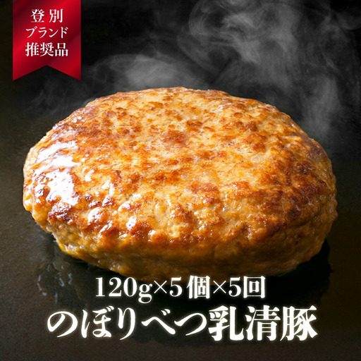 肉のあさひ 大人気！【のぼりべつ乳清豚（ホエー）】ハンバーグ120g×5個[全5回お届け]