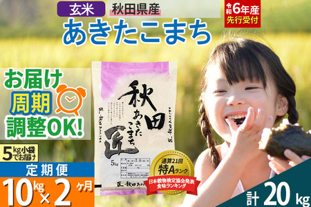 [玄米][令和6年産 予約][定期便2ヶ月]秋田県産 あきたこまち 10kg (5kg×2袋)×2回 10キロ お米[お届け周期調整 隔月お届けも可]