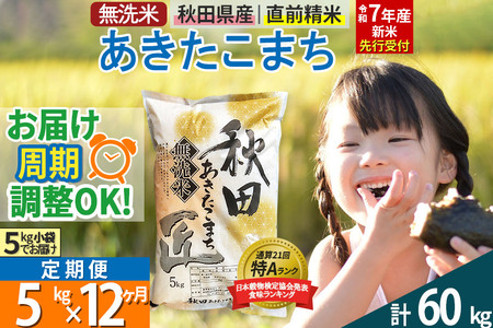 【無洗米】＜令和6年産 新米予約＞《定期便12ヶ月》秋田県産 あきたこまち 5kg (5kg×1袋) ×12回 5キロ お米【2024年秋 収穫後に順次発送開始】