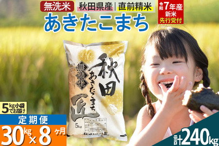 【無洗米】＜令和7年産 新米予約＞《定期便8ヶ月》秋田県産 あきたこまち 30kg (5kg×6袋) ×8回 30キロ お米  新米