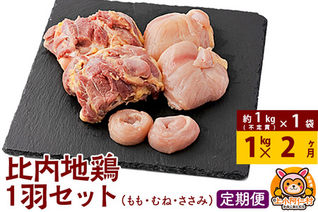 [定期便2ヶ月]比内地鶏 1羽セット(もも・むね・ささみ) 約1kg(不定貫約1kg×1袋) 1キロ 国産 冷凍 正肉 鶏肉 鳥肉