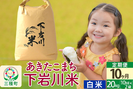【R8年新米予約】 《10ヶ月定期便》【白米】あきたこまち 20kg (10kg×2袋) 秋田県三種町産 令和8年産 下岩川米