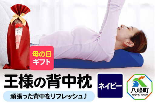 【母の日仕様】で年中発送 【王様の背中枕】（ネイビー） ラッピング 贈答用 プレゼント 贈り物 母の日ギフト レディース 敬老の日 ありがとう 感謝