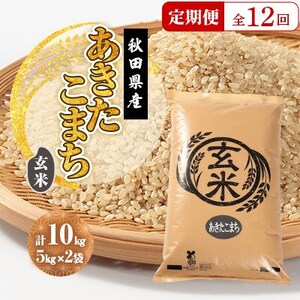 【毎月定期便】あきたこまち 玄米 10kg(5kg×2袋)全12回【配送不可地域：離島・沖縄県】【4080844】