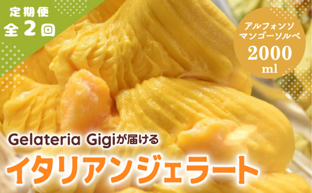 【定期便：全2回】ジェラテリアGigiのイタリアンジェラート『アルフォンソマンゴーソルベ』2000ml【43006302】