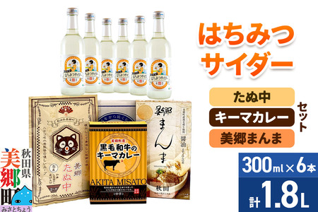 はちみつサイダー6本とたぬ中・キーマカレー・美郷まんまのセット 炭酸飲料 カレー キーマカレー レトルト 中華麺 まぜごはん