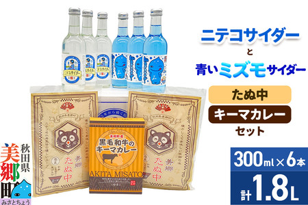 ニテコサイダー3本・青いミズモサイダー3本とたぬ中・キーマカレーのセット 炭酸飲料 カレー キーマカレー レトルト 中華麺