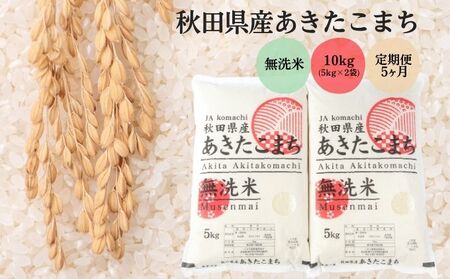 定期便5ヶ月 無洗米 秋田県産 あきたこまち 10kg (5kg×2袋)×5回 計50kg 令和6年産