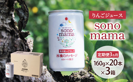 [ 定期便 3ヵ月 ] りんごジュース「sonomama」(160g×20本)×3箱 りんご リンゴ ジュース リンゴジュース 飲料