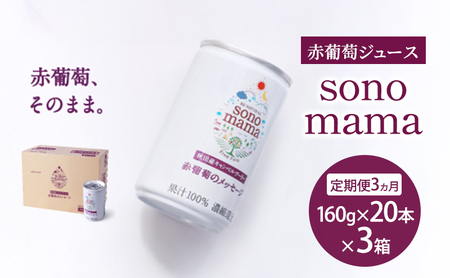 [ 定期便 3ヵ月 ] 赤葡萄ジュース「sonomama」(160g×20本)×3箱 ぶどう ブドウ ジュース ぶどうジュース 飲料