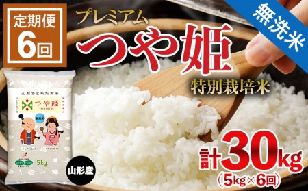 【定期便6回】[令和6年産] [無洗米]プレミアムつや姫(特別栽培米) 5kg×6ヶ月(計30kg)  FZ22-911