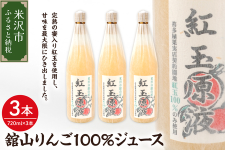 舘山りんご ( 紅玉 ) 100% りんごジュース 3本 セット ( 1本 720ml ) ストレート りんご