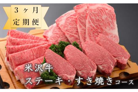 [定期便]米沢牛 ステーキ・すき焼きコース [冷蔵] 牛肉 和牛 ブランド牛 [030-A023]