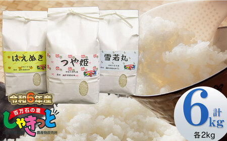 [令和6年産 新米] 雪若丸・はえぬき・特別栽培米 つや姫 各2kg 計6kg 食べ比べ 山形県鶴岡産 K-639 百万石の里しゃきっと