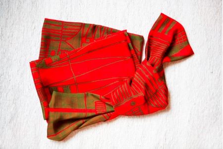 袋ストール(街)/赤×緑 鶴岡シルク(株)