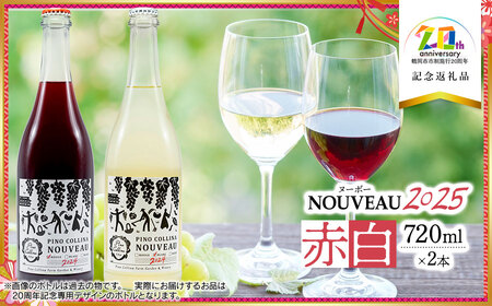 鶴岡産ワイン 2025年ヌーボーROUGE(赤ワイン)・BLANC(白ワイン) 720ml×2本 [市制施行20周年記念返礼品]ピノ・コッリーナファーム&ガーデンワイナリー松ケ岡